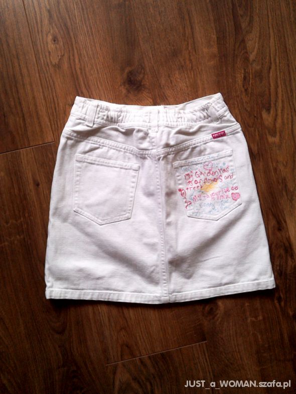Biała jeansowa spódniczka H M 140cm hafcik