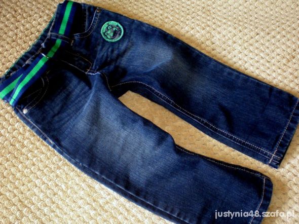 granatowe modne jeansy z paskiem monster