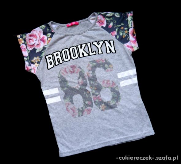 128 YD Primark szara bluzka napis Brooklyn