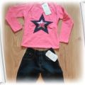 Różowa bluzka dziewczęca i jeansy 110