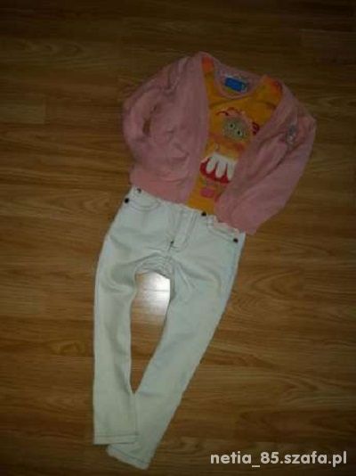 Wiosenny zestaw sweterek bluzka spodnie rurki 92