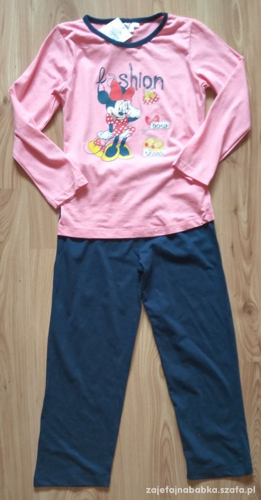 Nowa różowa granatowa piżama dziewczęca 128 Minni