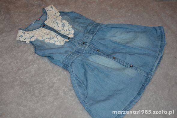 Reserved jeansowa jak nowa sukienka koronka 110 cm