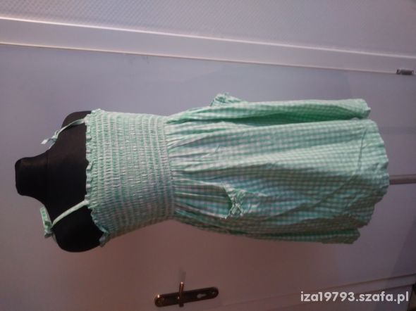 sukienka H&M 122 w kratę biała zielona na ramiączk