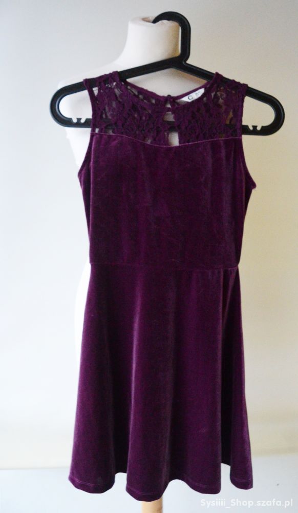 Sukienka Welurowa Fiolet Koronka 146 152 cm 11 12